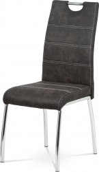 Jídelní židle HC-486 GREY3, šedá látka COWBOY v dekoru vintage kůže, bílé prošití/kov