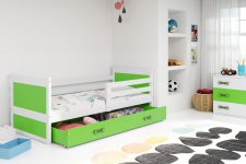 Dětská postel Riky 90x200 s úložným prostorem, bílá/zelená