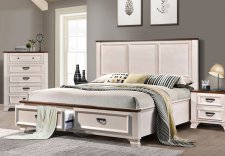 Masivní postel JENNIFER 180x200 s úložným prostorem, mrazivě bílá/americký ořech