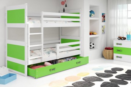 Patrová postel Riky s úložným prostorem, bílá/zelená