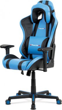 Kancelářská židle KA-V609 BLUE, modrá+černá ekokůže, houpací mech., plastový kříž