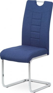 Jídelní židle, modrá látka, kovová pohupová chromovaná podnož DCL-404 BLUE2