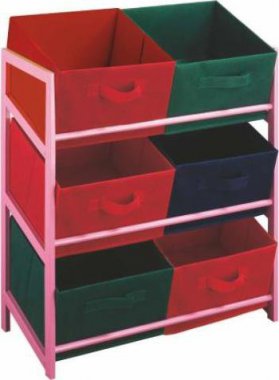 Víceúčelový regál COLOR 96 s úložnými boxy z látky, růžový rám / barevné boxy
