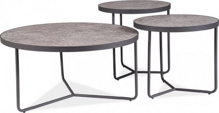 Konferenční stolek DEMETER set 3 kusů,  beton/černá mat