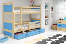 Patrová postel Riky s úložným prostorem, borovice/modrá