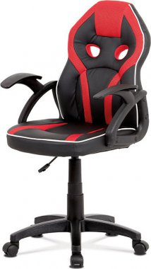 Kancelářská židle KA-N664 RED, černá ekokůže+červená MESH, výškově nast, plast kříž