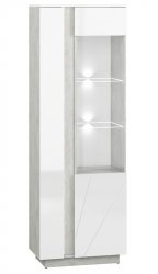 Vitrína RUBENS s LED sovětlením, pravá, beton šedý/bílá lesk