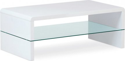 Konferenční stolek AHG-402 WT, bílý lesk/čiré sklo