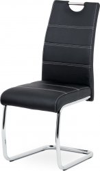 Pohupovací jídelní židle HC-481 BK, černá ekokůže, bílé prošití/chrom