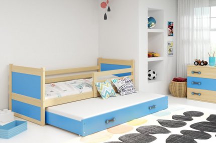 Dětská postel Riky II 90x200 s přistýlkou, borovice/modrá