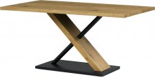 Jídelní stůl 160x90x76 cm, deska s dekorem dub, černá kovová podstava AT-3018 OAK