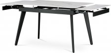 Rozkládací jídelní stůl HT-405M WT, keramická deska bílý mramor/černý kov