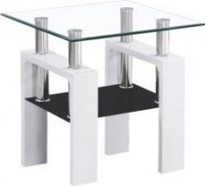 LISA "D" stolek bílá lak MDF/sklo/ police černá 60x55x60  ( LISADVH1 ) (S) (K150-Z)