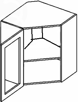 Kuchyňská rohová horní skříňka MERLIN WR60WL h. bílá lesk/čiré sklo
